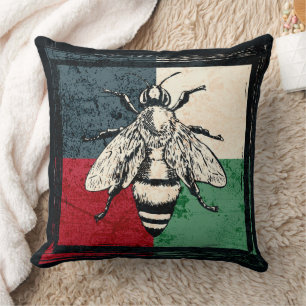 Vintage Bee Insect Colorful Illustration Throw Pillow