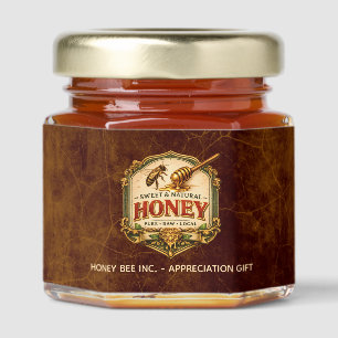Vintage bee label corporate business gift honey jar favors