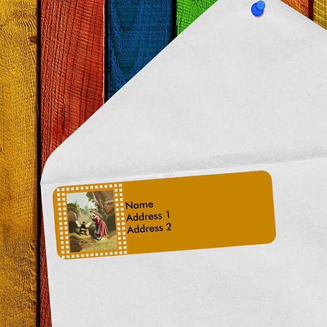 Vintage Bee Little Girl Honey Pot Label (Little Victorian girl talking to bee with honey on golden return address labels.)