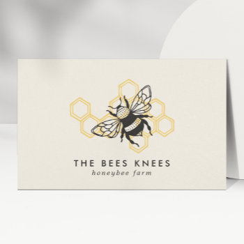 Vintage Bee Logo Rustic Honeybee Beekeeper Business Card by PrintablePretty at Zazzle