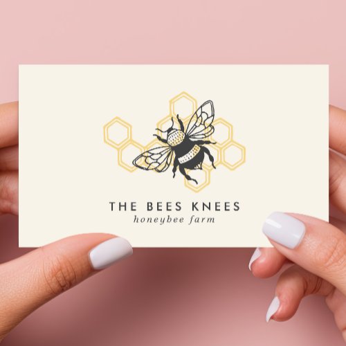 Vintage Bee Logo Rustic Honeybee Beekeeper Business Card
