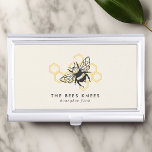 Vintage Bee Logo Rustic Honeybee Beekeeper Business Card Case<br><div class="desc">Vintage Bee Logo Rustic Honeybee Beekeeper Business Card Case. This trendy design features a black honeybee against a yellow honeycomb background. The perfect apiary design for a beekeeper business.</div>