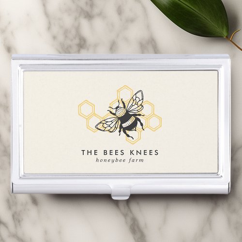 Vintage Bee Logo Rustic Honeybee Beekeeper Business Card Case