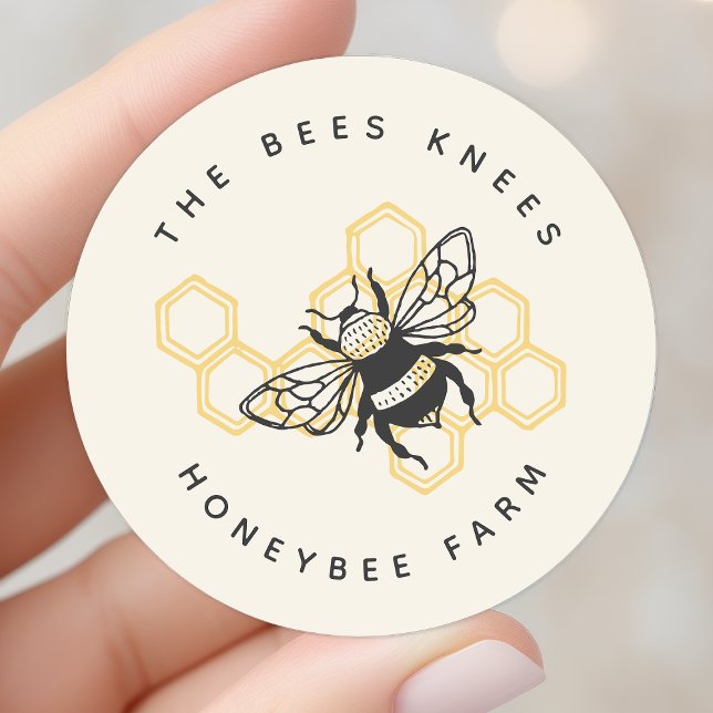 Vintage Bee Logo Rustic Honeybee Beekeeper Classic Round Sticker (Creator Uploaded)
