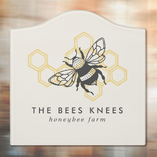 Vintage Bee Logo Rustic Honeybee Beekeeper Door Sign