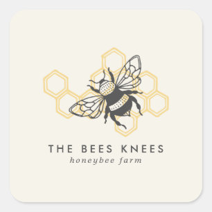 Vintage Bee Logo Rustic Honeybee Beekeeper Square Sticker