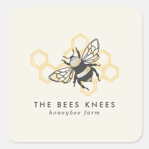 Custom Stickers 16 Vintage Bee Logo Rustic Honeybee Beekeeper Square Sticker