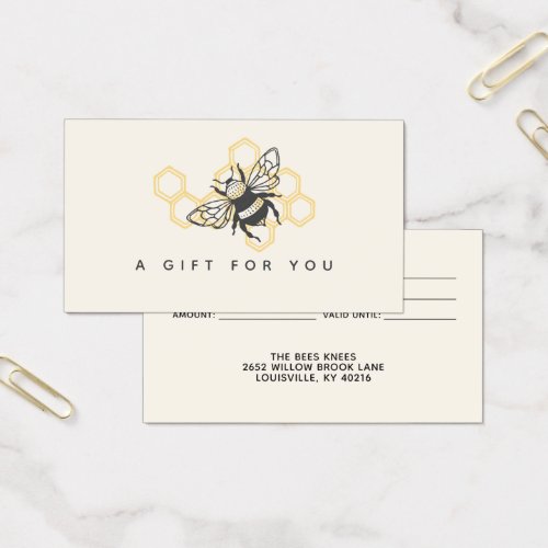 Vintage Bee Logo Rustic Honeybee Gift Card