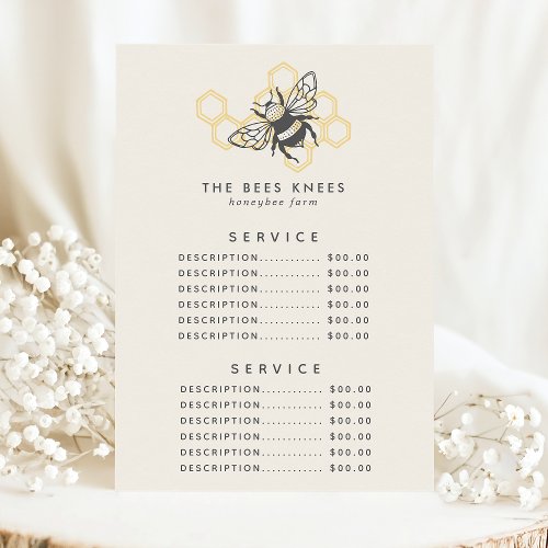 Custom Price Menus 6 Vintage Bee Logo Rustic Honeybee Service Price Menu