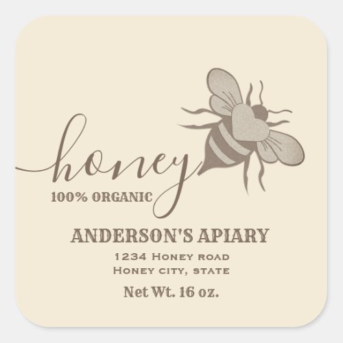 Vintage Bee logo script honey jar label