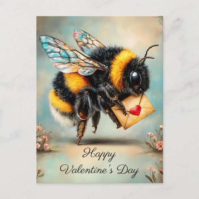 Vintage Bee Love Messenger Postcard (Front)