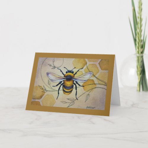 Vintage Bee No 1 and Honeycomb Watercolor Art Card
