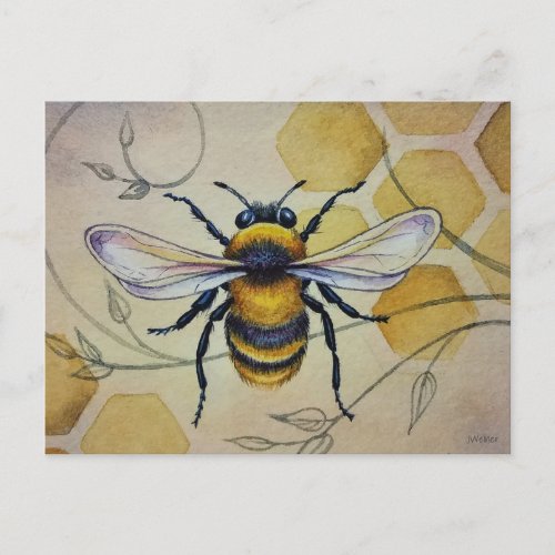 Vintage Bee No 1 and Honeycomb Watercolor Art Postcard