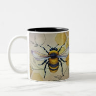 Vintage Bee No. 1 and Honeycomb Watercolor Art Two-Tone Coffee Mug