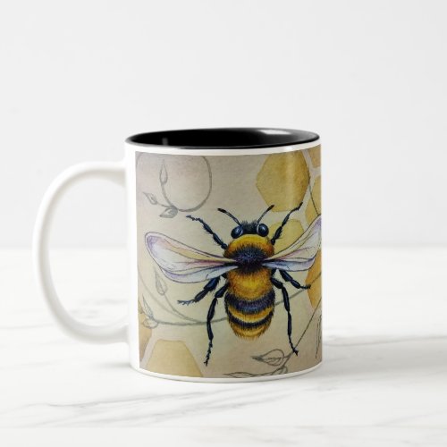 Vintage Bee No 1 and Honeycomb Watercolor Art Two_Tone Coffee Mug