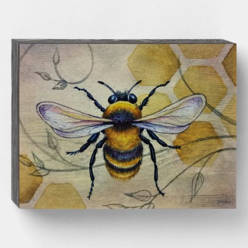 Vintage Bee No 1 and Honeycomb Watercolor Art Wooden Box Sign