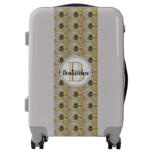 Vintage Bee No 1 Honeycomb Watercolor Art Monogram Luggage