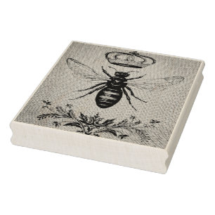 Vintage Bee No. 3 Queen Crown Watercolor Art Rubber Stamp