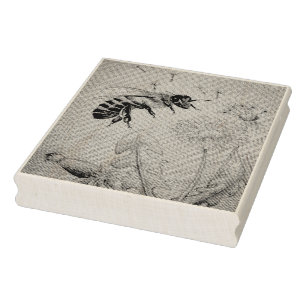 Vintage Bee No. 4 Dandelion Watercolor Art Rubber Stamp