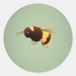 Vintage Bee On Green Background Pattern Classic Round Sticker