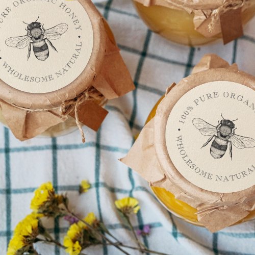 Vintage Bee  Organic Honey  Retro Classic Round Sticker