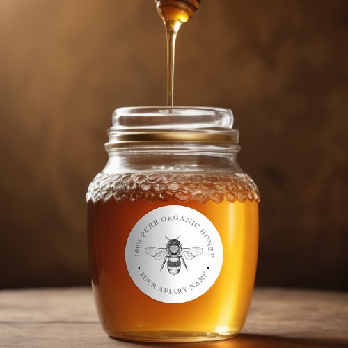 Vintage Bee Organic Honey With Logo Honey Jar Lid  Classic Round Sticker
