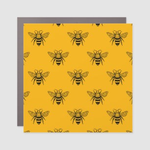 Vintage Bee Pattern, Black Yellow. Car Magnet