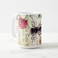 Vintage Bee Rose Bouquet Ephemera  Coffee Mug