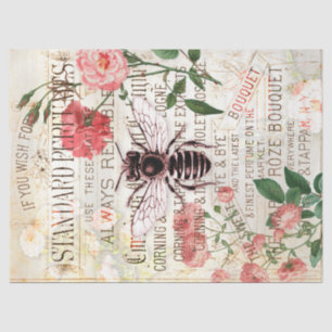 Vintage Bee Rose Bouquet Ephemera Decoupage Tissue Paper