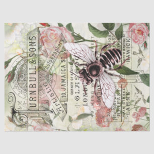 Vintage Bee Rose Bouquet Ephemera Decoupage Tissue Paper