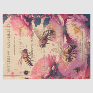 Vintage Bee Rose Bouquet Ephemera Decoupage Tissue Tissue Paper