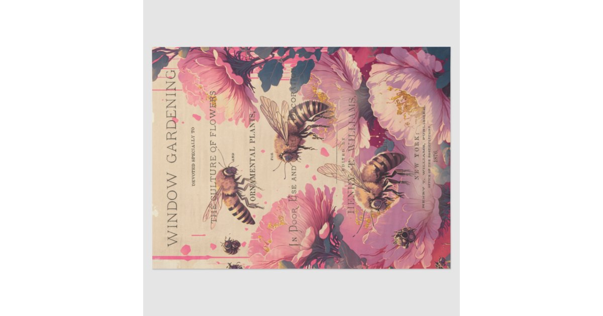 Vintage Bee Rose Bouquet Ephemera Decoupage Tissue Tissue Paper | Zazzle
