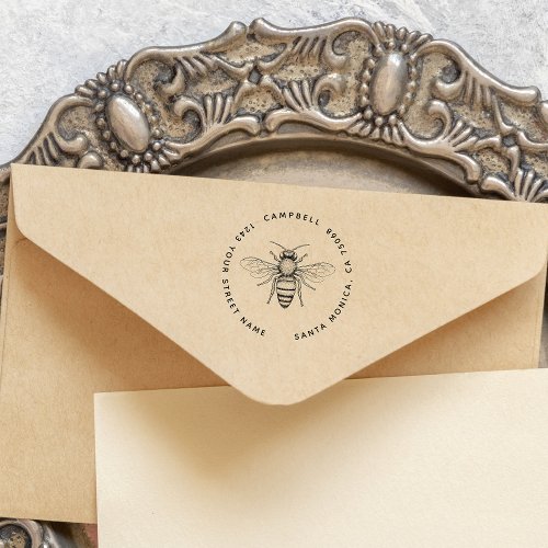 Vintage Bee Rustic Custom Name Resturn Address Rubber Stamp