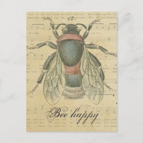 Vintage Bee Sheet Music Notes Bee Happy Customized