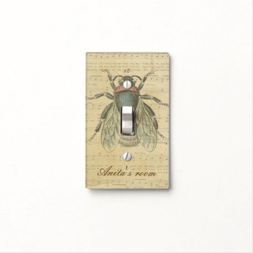 Vintage Bee Sheet Music Notes Personalized Name Light Switch Cover