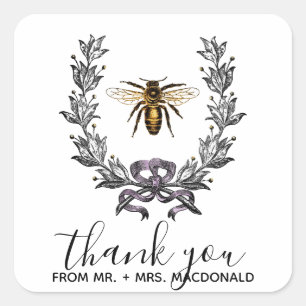 vintage bee SPRING GARDEN WEDDING favor Square Sticker