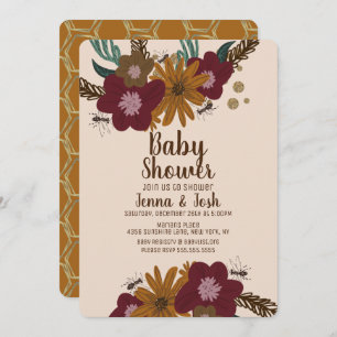 Vintage Bee Sunflower Bouquet Floral Baby Shower Invitation