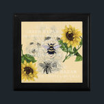 Vintage Bee Sunflower Cream Nature Gift Box<br><div class="desc">Sweet vintage bees and beautiful sunflowers appear with typography from a French hotel on a cream, creamy yellow background to make this lovely nature themed wooden jewelry or gift box.</div>