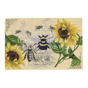Vintage Bee Sunflower Cream Nature Placemat
