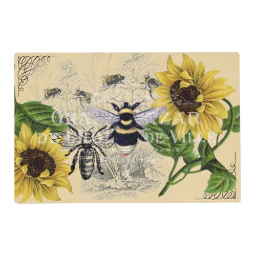 Vintage Bee Sunflower Cream Nature Placemat