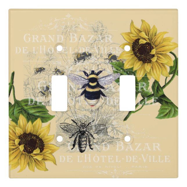 Vintage Bee Sunflower Cream Nature Switch Cover (Front)