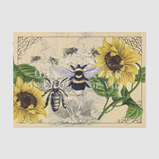 Vintage Bee Sunflower Cream Nature Tissue Paper | Zazzle