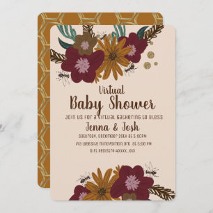 Vintage Bee Sunflower Floral Virtual Baby Shower Invitation