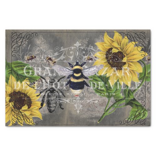 Vintage Bee Sunflower Gray Chalkboard Tissue Paper