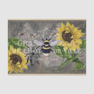 Vintage Bee Sunflower Gray Chalkboard Tissue Paper