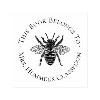Vintage Bee Teacher Bookplate Label Self-inking Stamp