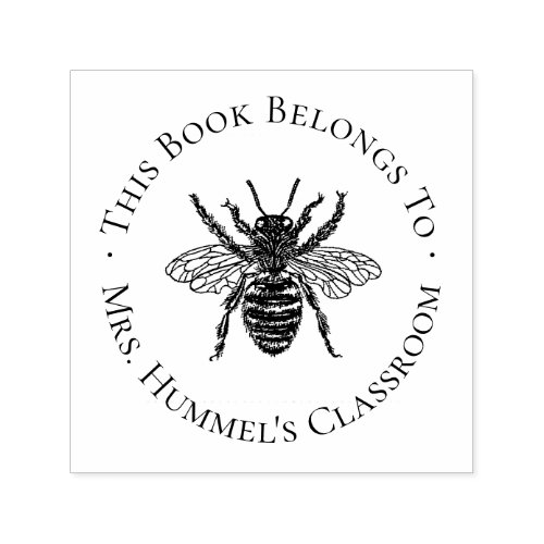 Vintage Bee Teacher Bookplate Label Self_inking Stamp