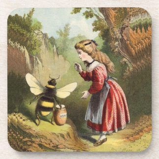 Vintage Bee Victorian Girl Honey Pot Forest Coaster