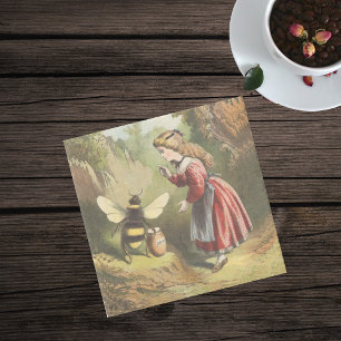 Vintage Bee Victorian Girl Honey Pot Forest Stone Coaster