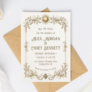 Vintage Bee Wedding Invitation Honey Calligraphy
